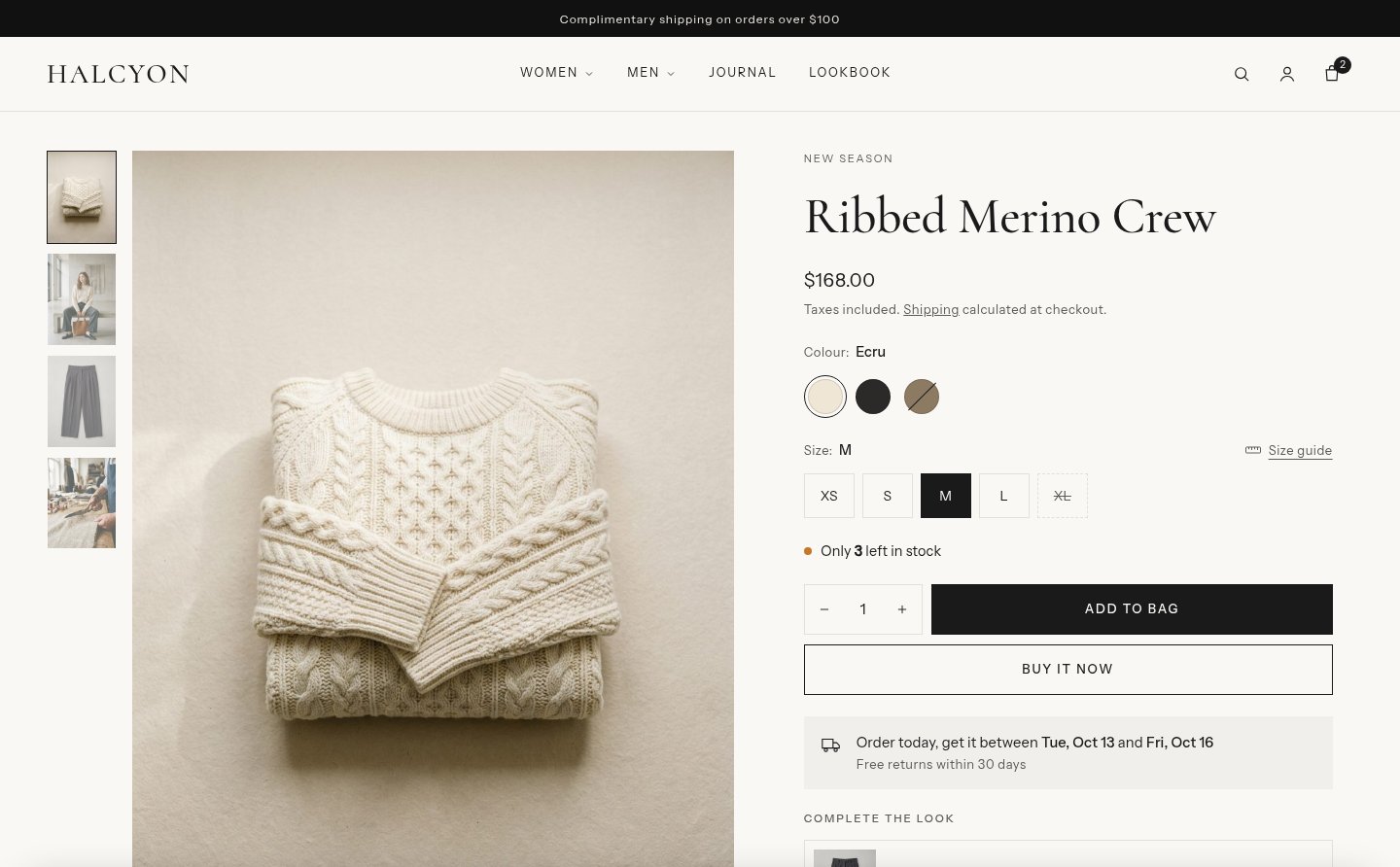 Halcyon theme product page screenshot